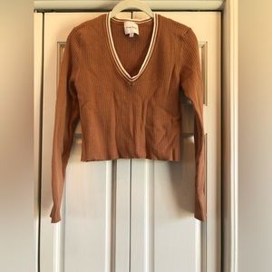 Pink Rose khaki & white, XL, long sleeve waist crop sweater